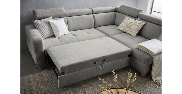 ECKSOFA in Samt Dunkelgrau  - Dunkelgrau, Natur, Holz/Textil (261/206cm) - Venda