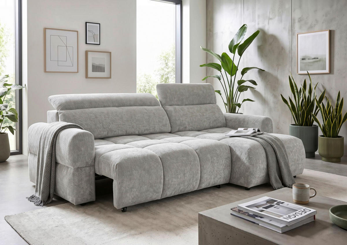 ECKSOFA Mintgrün Chenille Bettkasten, Rücken echt, Kopfteilverstellung, Sitztiefenverstellung  - Schwarz/Mintgrün, MODERN, Kunststoff/Textil (268/165cm) - Carryhome