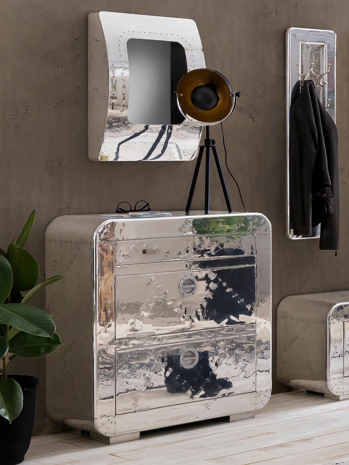 SCHUHSCHRANK Mangoholz massiv Silberfarben  - Silberfarben, Design, Holz/Holzwerkstoff (85/40/90cm) - MID.YOU