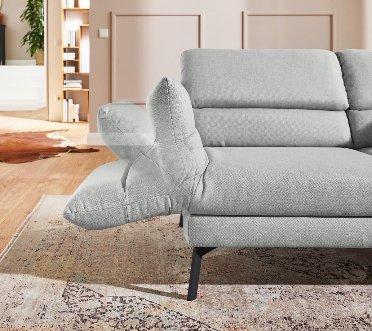 2-SITZER-SOFA Flachgewebe Hellgrau  - Hellgrau/Schwarz, Design, Textil/Metall (178-226/83-113/96-177cm) - Dieter Knoll