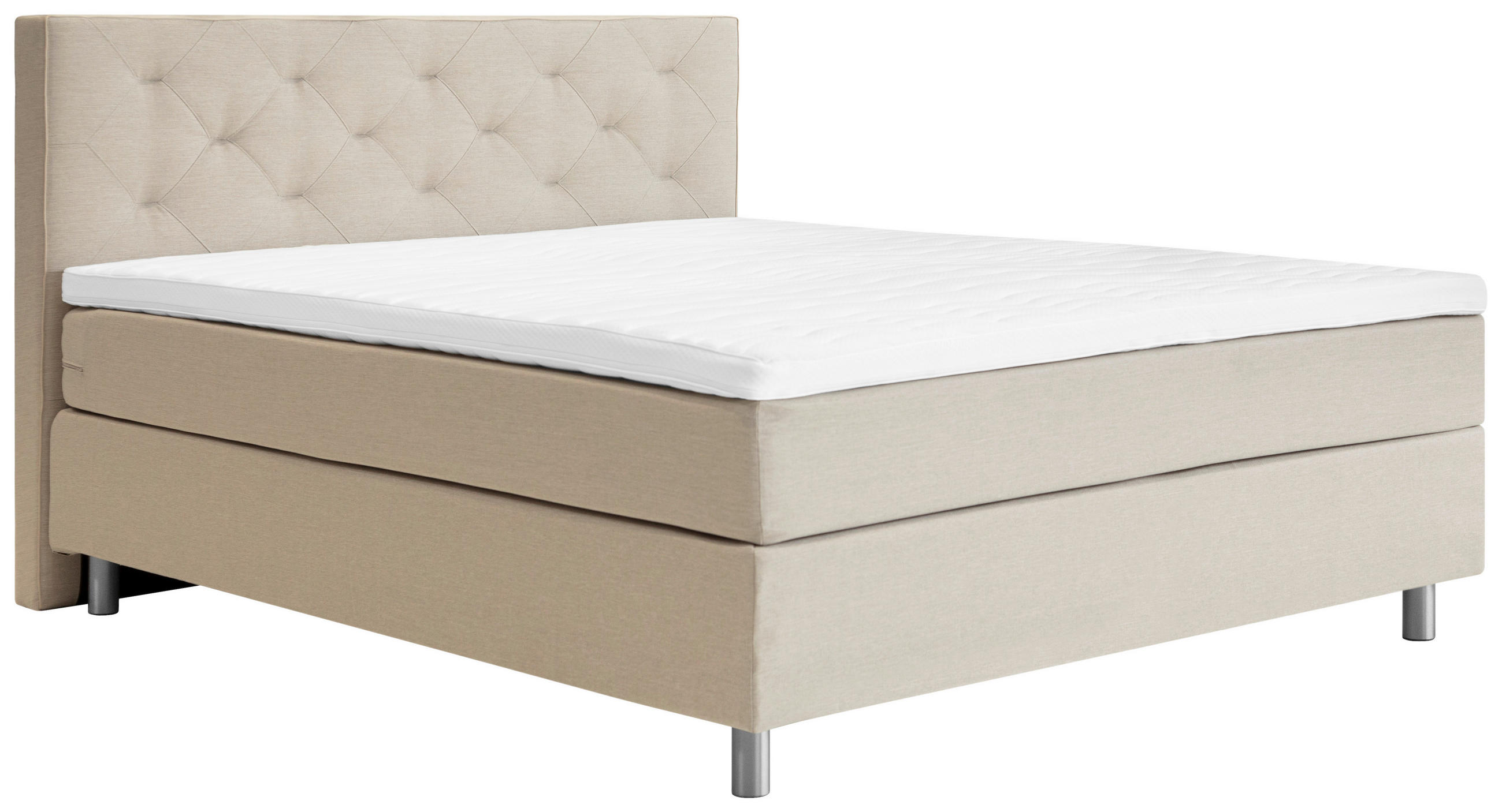 BOXSPRINGBETT 180/200 cm in Beige - Beige/Alufarben, KONVENTIONELL, Textil/Metall (180/200cm) - Welnova