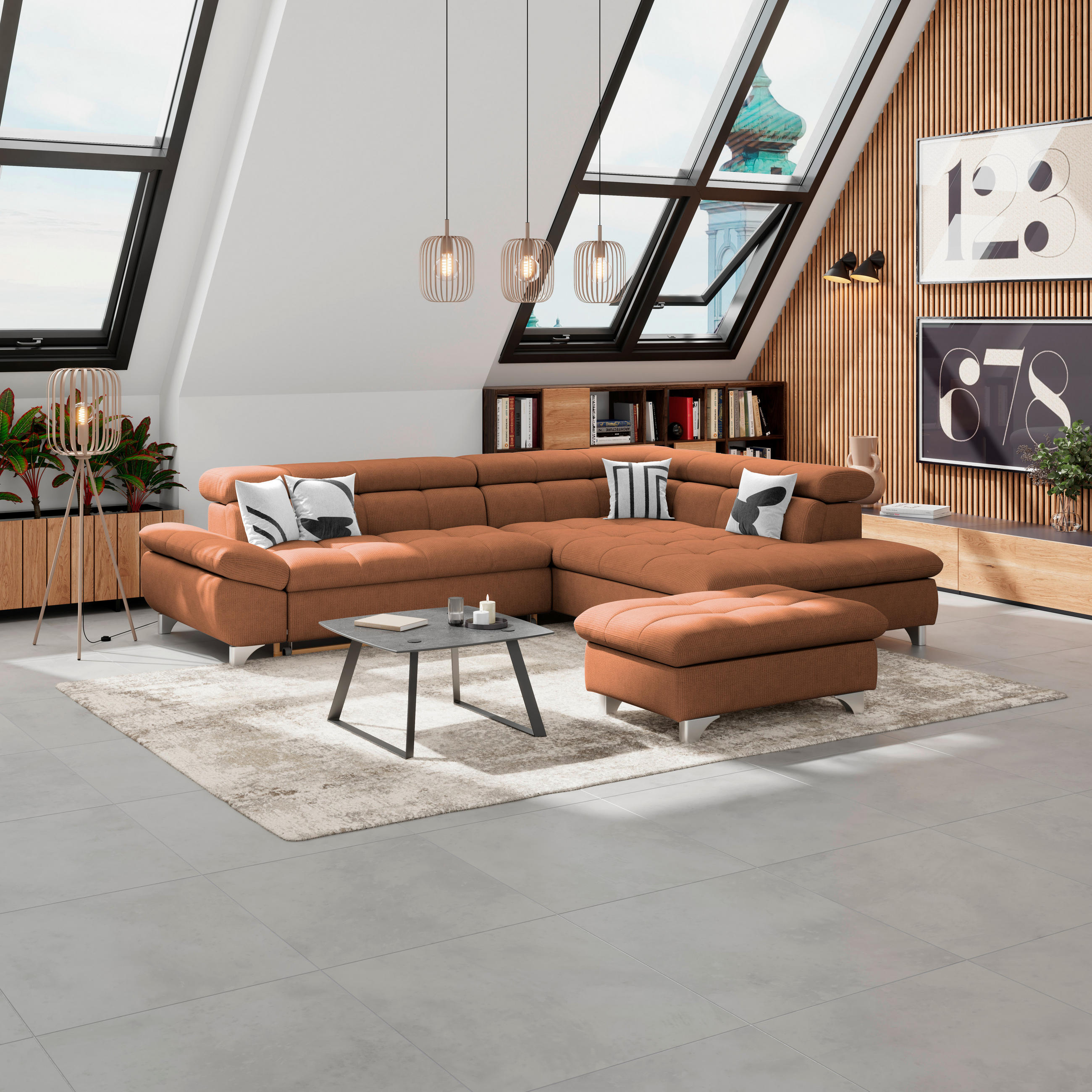 HOCKER Chenille Terracotta  - Chromfarben/Terracotta, KONVENTIONELL, Textil/Metall (108/46/108cm) - Livetastic