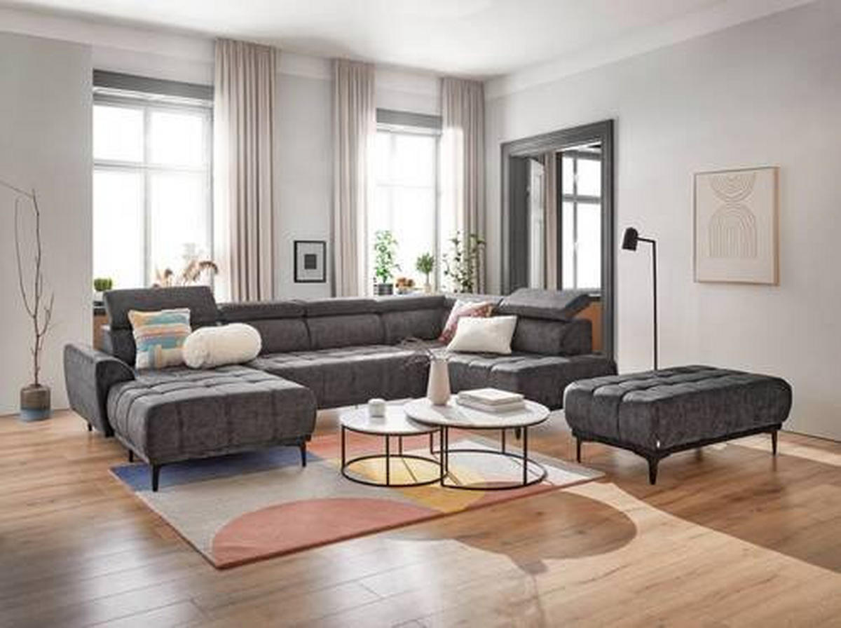 WOHNLANDSCHAFT Graphitfarben Velours  - Schwarz/Graphitfarben, Design, Textil/Metall (191/340/172cm) - Stylife