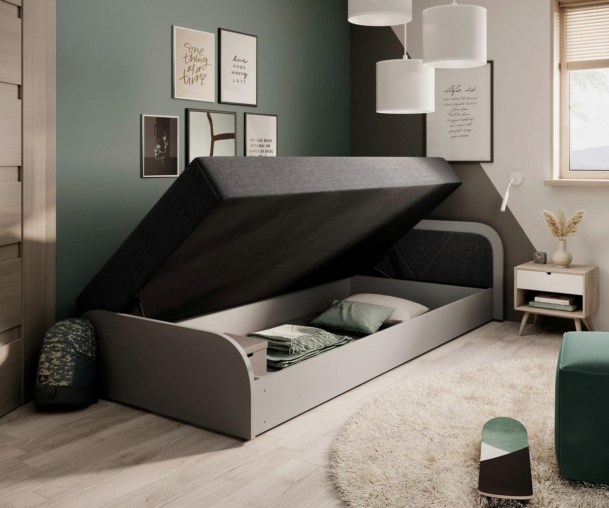 BETT 80/190 cm  in Grau  - Hellgrau/Schwarz, MODERN, Holz/Kunststoff (80/190cm) - MID.YOU