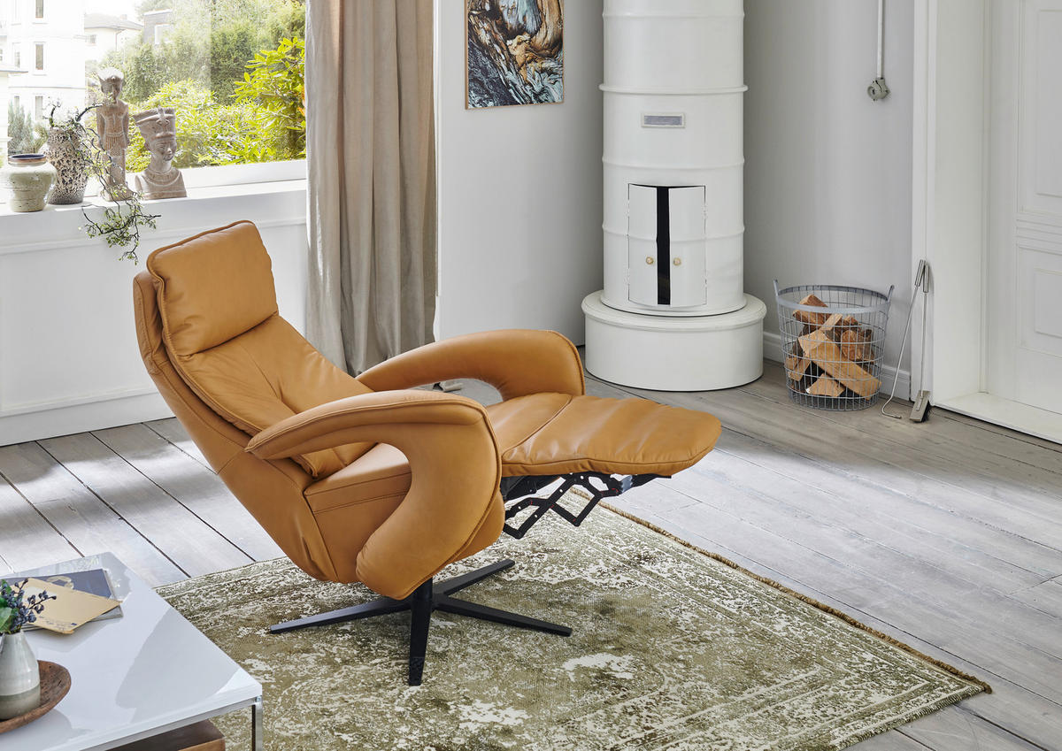 RELAXSESSEL in Leder Blau  - Blau/Schwarz, Design, Leder/Metall (77/119/87cm) - Valdera