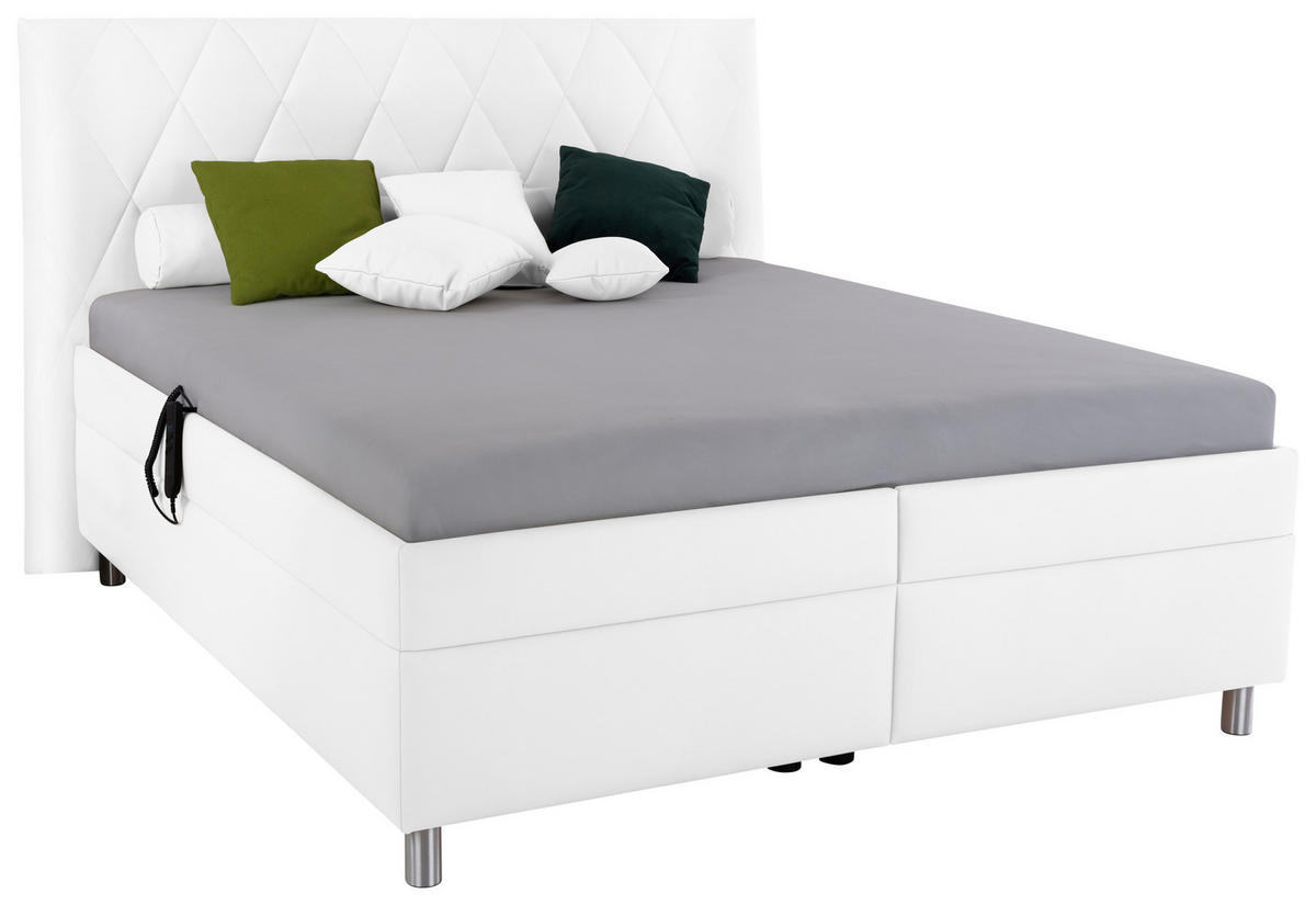 POLSTERBETT Matratze, gepolstertes Kopfteil, Lattenrost, Bettkasten 160/200 cm  in Weiß  - Birkefarben/Silberfarben, KONVENTIONELL, Holz/Textil (160/200cm) - Esposa