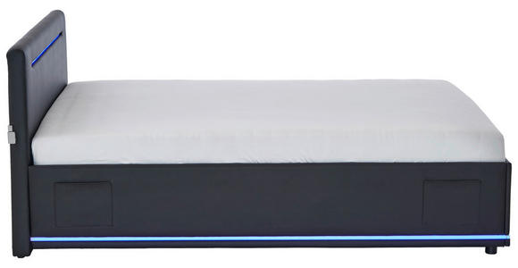 POLSTERBETT 120/200 cm,  in Schwarz, Beleuchtung, Lattenrost, Bettkasten,  - Birkefarben/Buchefarben, Design, Holz/Kunststoff (120/200cm) - Xora