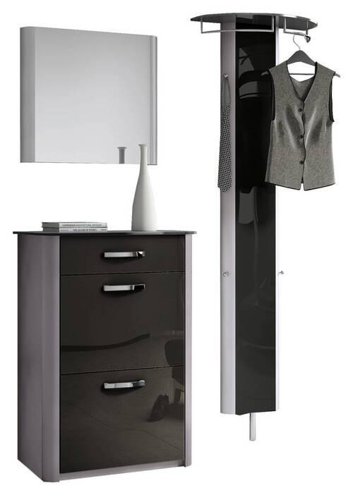 GARDEROBE 3-teilig  in 150/192/34 cm  - Schwarz/Alufarben, Design, Glas/Holzwerkstoff (150/192/34cm) - Moderano