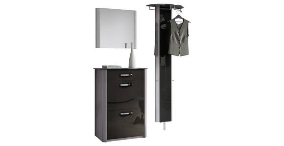 GARDEROBE 3-teilig in 150/192/34 cm - Schwarz/Alufarben, Design, Glas/Holzwerkstoff (150/192/34cm) - Moderano