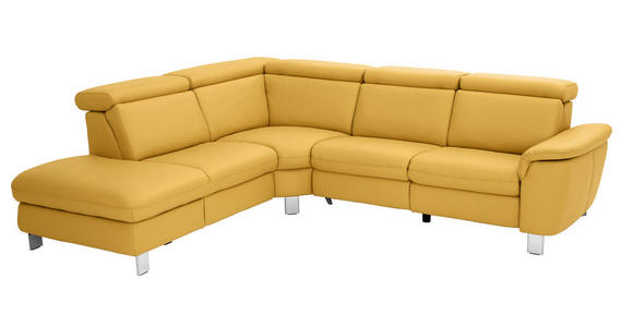 ECKSOFA Gelb Echtleder  - Gelb/Alufarben, Design, Leder/Metall (242/271cm) - Cantus