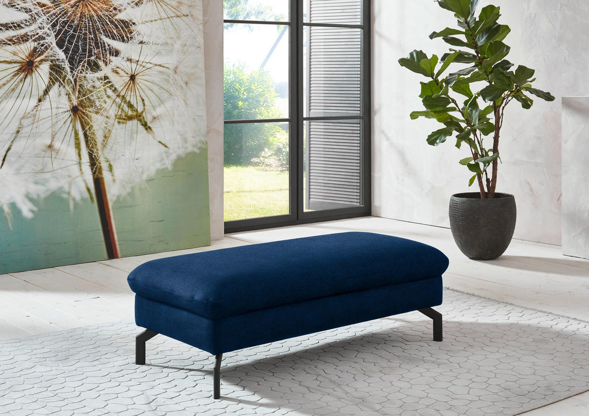 ECKSOFA in Velours Dunkelblau  - Schwarz/Dunkelblau, Design, Textil/Metall (306/179cm) - Beldomo System