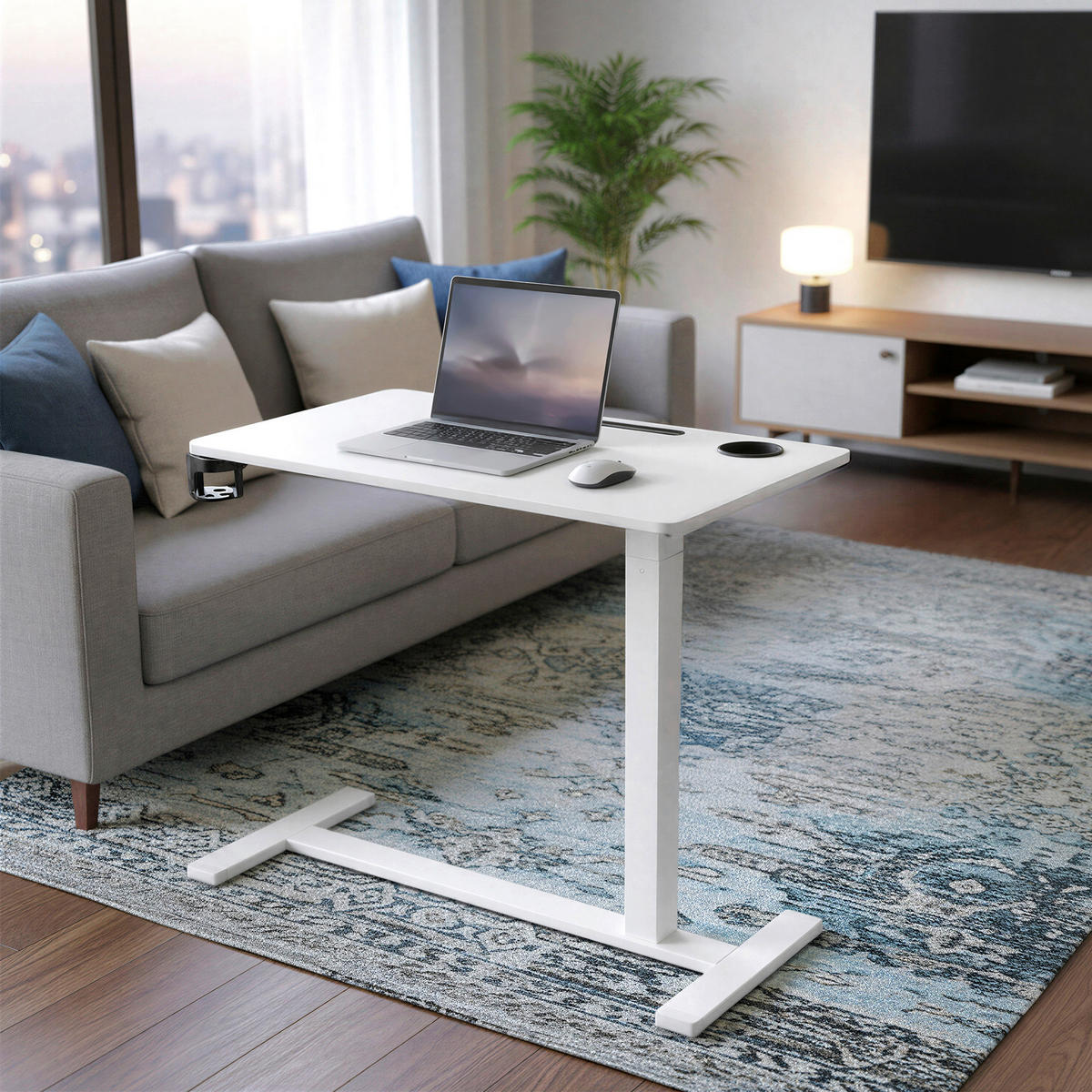 LAPTOPTISCH 80/45/65-102 cm Weiß höhenverstellbar, Kabeldurchlass, Getränkehalter  - Weiß, Basics, Holzwerkstoff/Kunststoff (80/45/65-102cm) - Boxxx