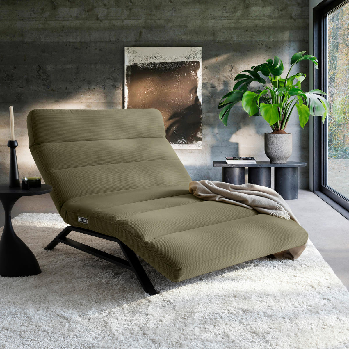 RELAXLIEGE Feincord Dunkelgrün  - Dunkelgrün/Schwarz, Design, Textil/Metall (120/54-113/158-198cm) - Pure Home Lifestyle