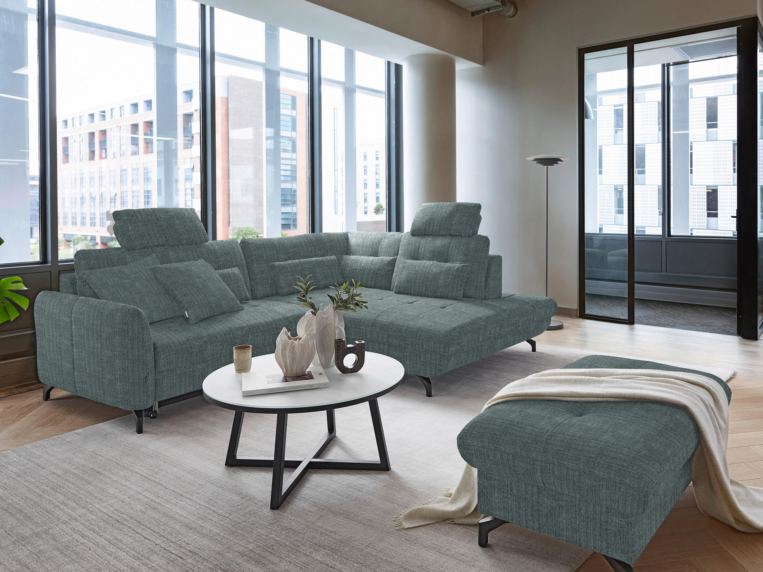 ECKSOFA in Flachgewebe, Leinenoptik Blau  - Blau/Schwarz, Modern, Textil/Metall (247/208cm) - Xora