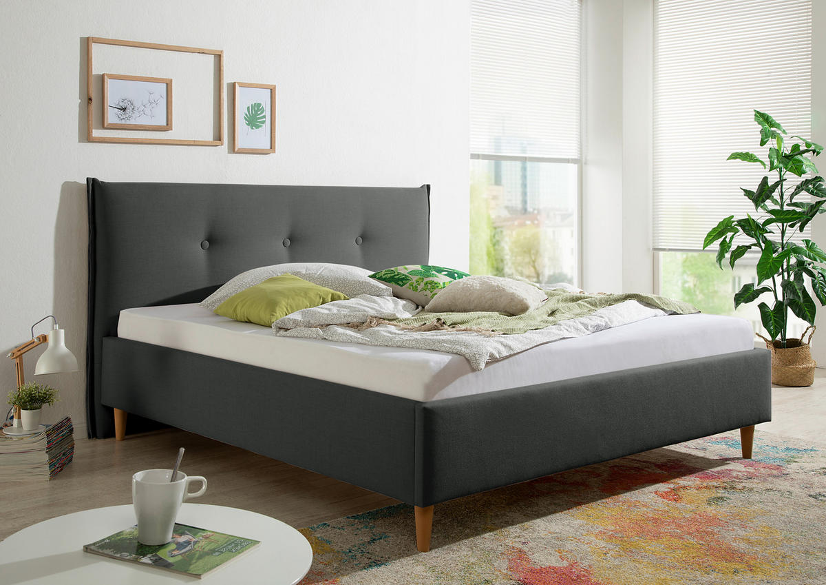 POLSTERBETT 200/200 cm,  in Anthrazit,  - Anthrazit/Naturfarben, MODERN, Holz/Textil (200/200cm) - Livetastic