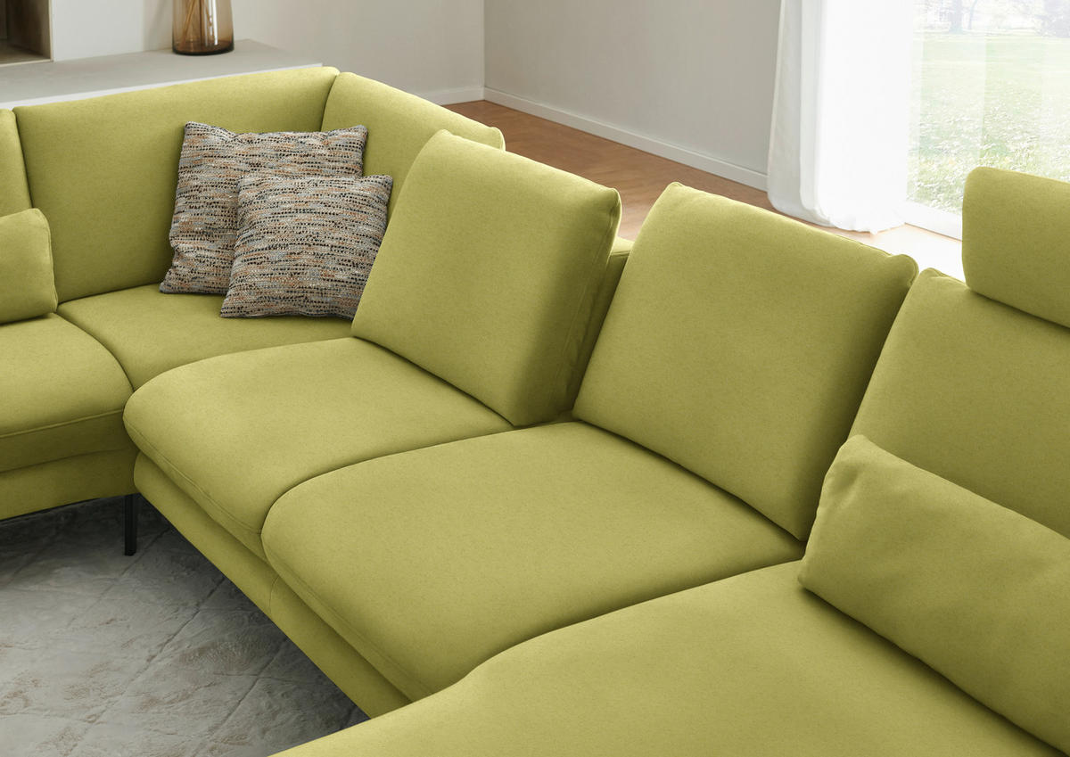 WOHNLANDSCHAFT  in Chenille, Flachgewebe Hellgrün  - Schwarz/Hellgrün, Design, Textil/Metall (208/344/180cm) - Dieter Knoll