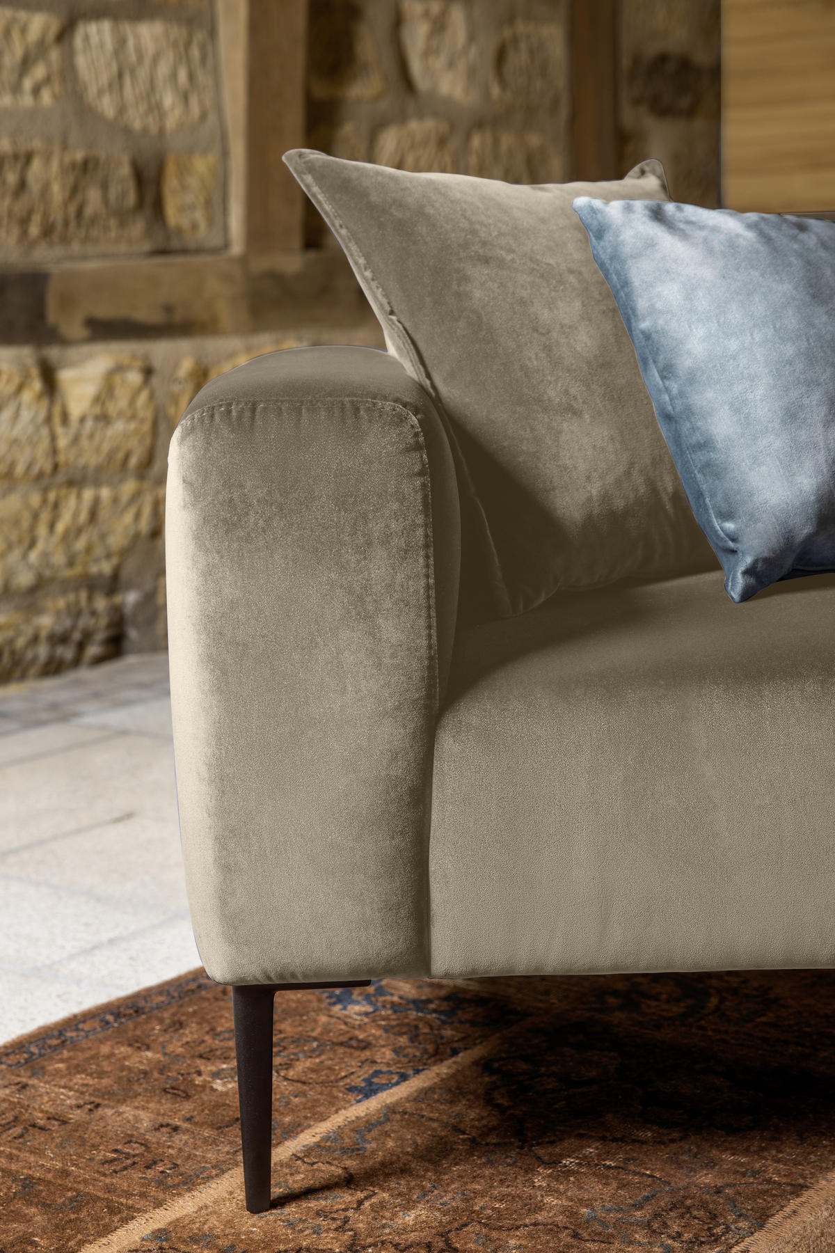 TROJMIESTNA POHOVKA, textil, piesková - čierna/piesková, Modern, kov/textil (250/76/86cm) - W.Schillig