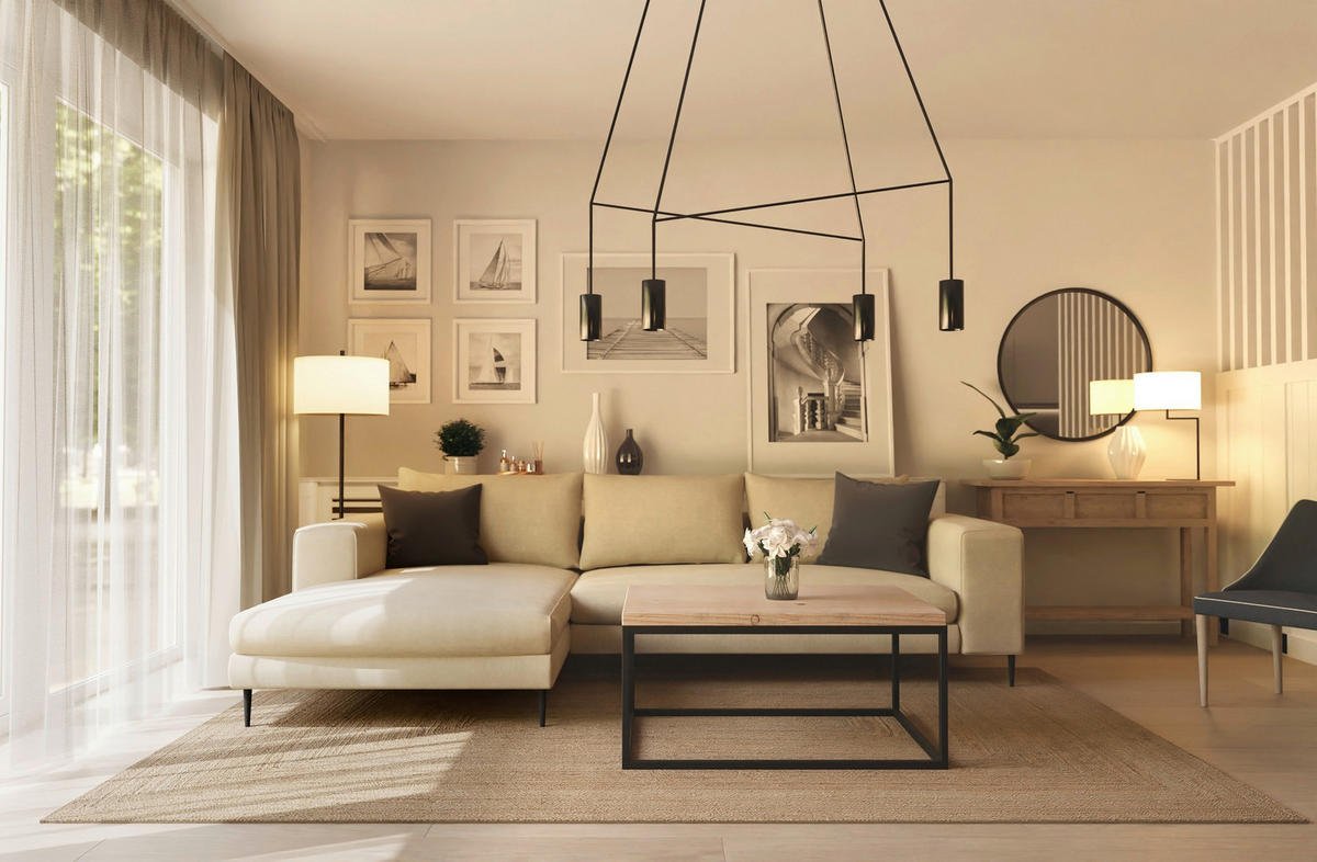 CANAPÉ D'ANGLE texture beige  - beige/noir, Modern, textile/métal (170/325cm) - Trendmanufaktur