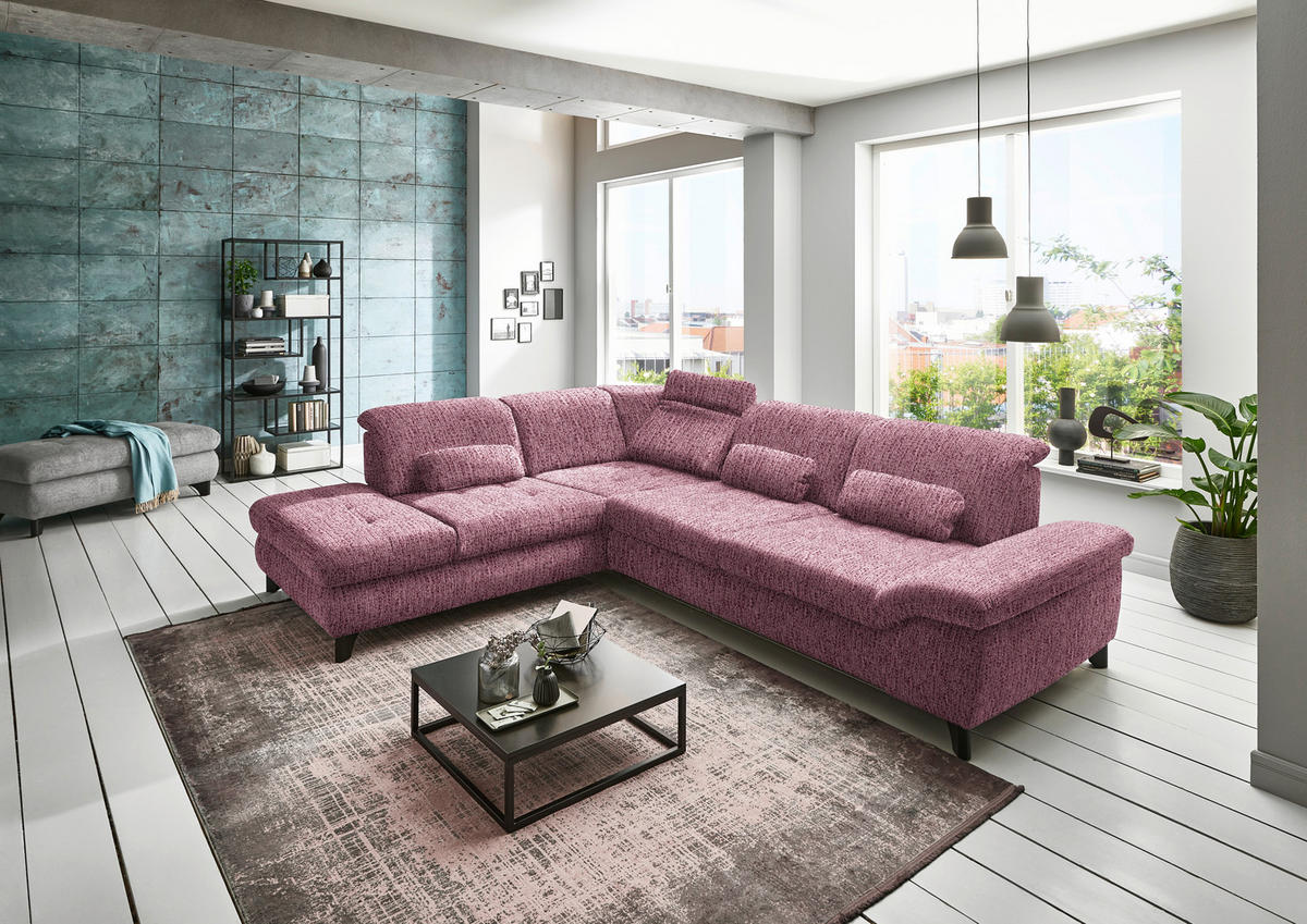 ECKSOFA in Webstoff Rot  - Rot/Alufarben, Design, Textil/Metall (260/319cm) - Beldomo Style