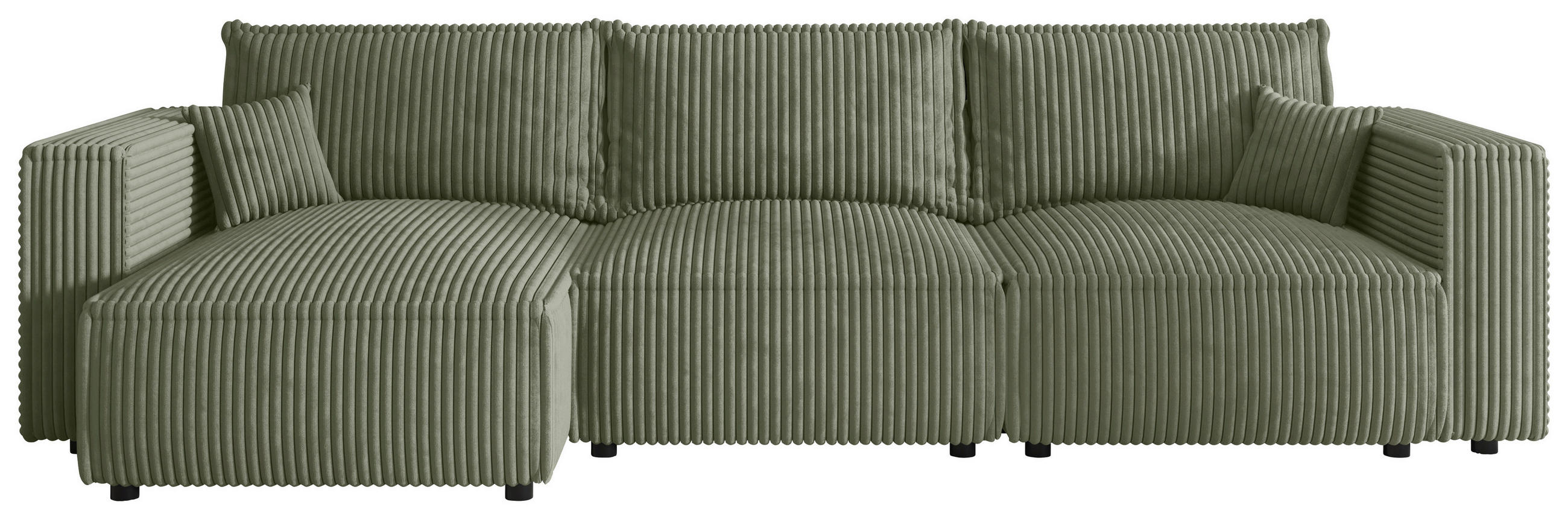 ECKSOFA Olivgrün Cord Zierkissen, Rückenkissen, Schlaffunktion, Rücken echt  - Schwarz/Olivgrün, MODERN, Kunststoff/Textil (350/168cm) - Xora