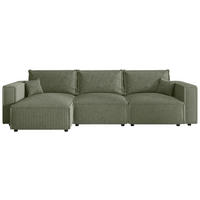 ECKSOFA Olivgrün Cord Zierkissen, Rückenkissen, Schlaffunktion, Rücken echt  - Schwarz/Olivgrün, MODERN, Kunststoff/Textil (350/168cm) - Xora