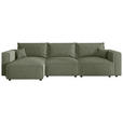 ECKSOFA Olivgrün Cord Zierkissen, Rückenkissen, Schlaffunktion, Rücken echt  - Schwarz/Olivgrün, MODERN, Kunststoff/Textil (350/168cm) - Xora
