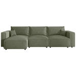 ECKSOFA Olivgrün Cord Zierkissen, Rückenkissen, Schlaffunktion, Rücken echt  - Schwarz/Olivgrün, MODERN, Kunststoff/Textil (350/168cm) - Xora