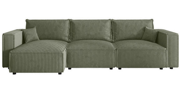 ECKSOFA Olivgrün Cord Zierkissen, Rückenkissen, Schlaffunktion, Rücken echt  - Schwarz/Olivgrün, MODERN, Kunststoff/Textil (350/168cm) - Xora