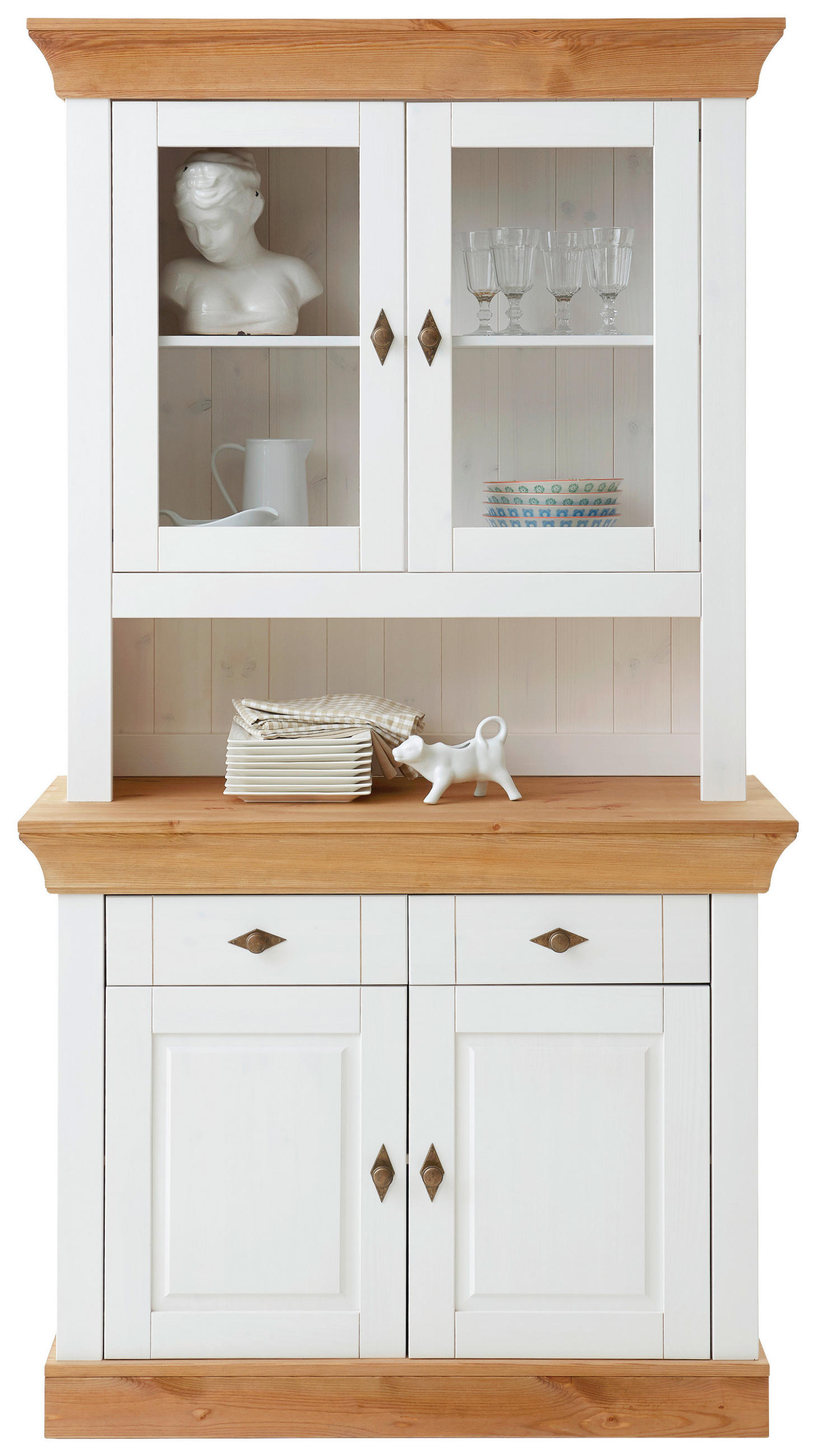 BUFFET 108/197/45 cm  in Weiß, Laugenfarbig  - Laugenfarbig/Weiß, ROMANTIK / LANDHAUS, Glas/Holz (108/197/45cm) - Boxxx