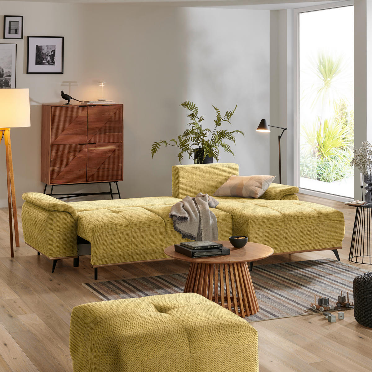 ECKSOFA in Chenille Goldfarben  - Goldfarben/Schwarz, MODERN, Textil/Metall (262/168cm) - home24