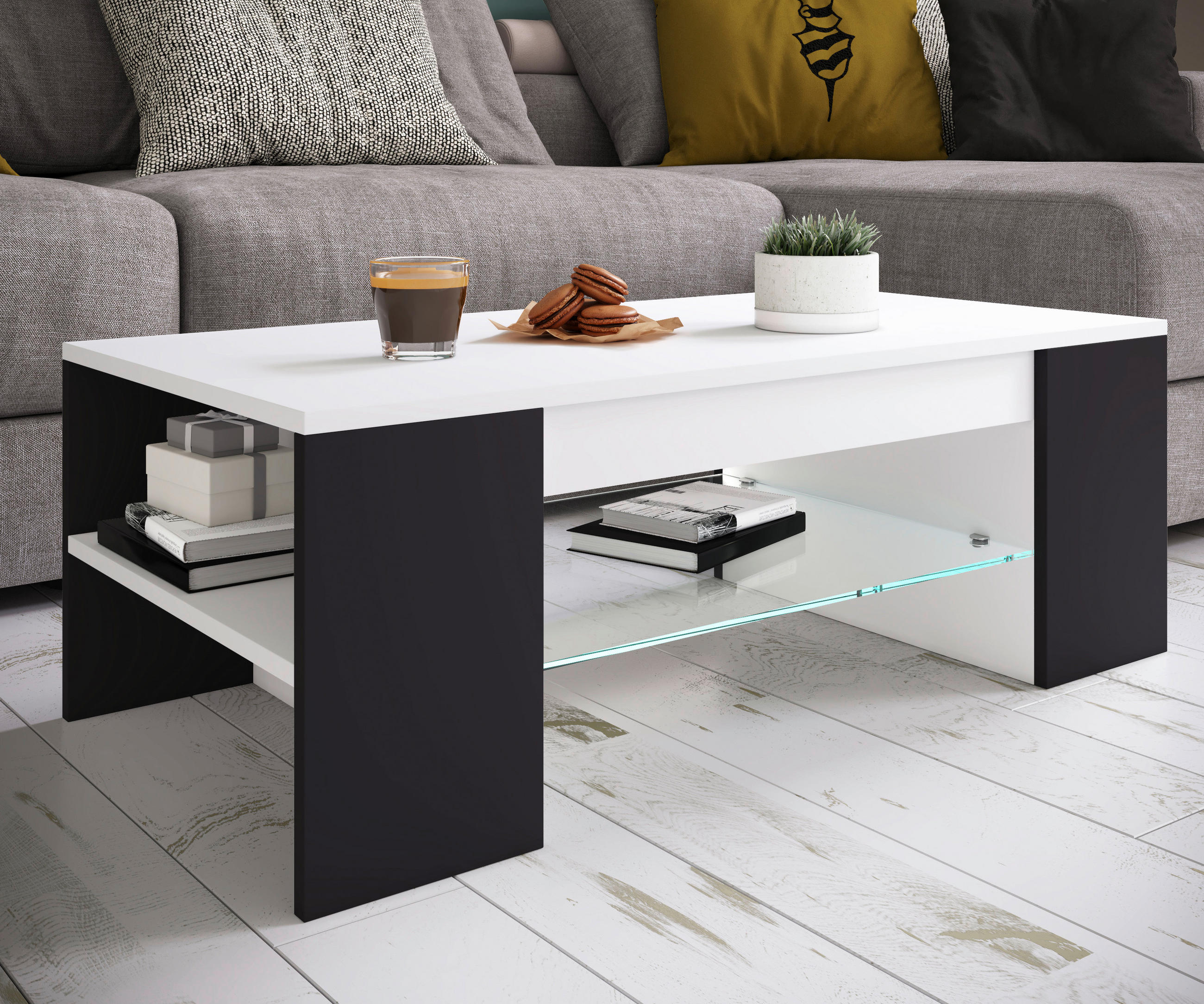 COUCHTISCH 100/50/35 cm rechteckig Schwarz, Weiß  - Schwarz/Weiß, MODERN, Holzwerkstoff (100/50/35cm) - MID.YOU