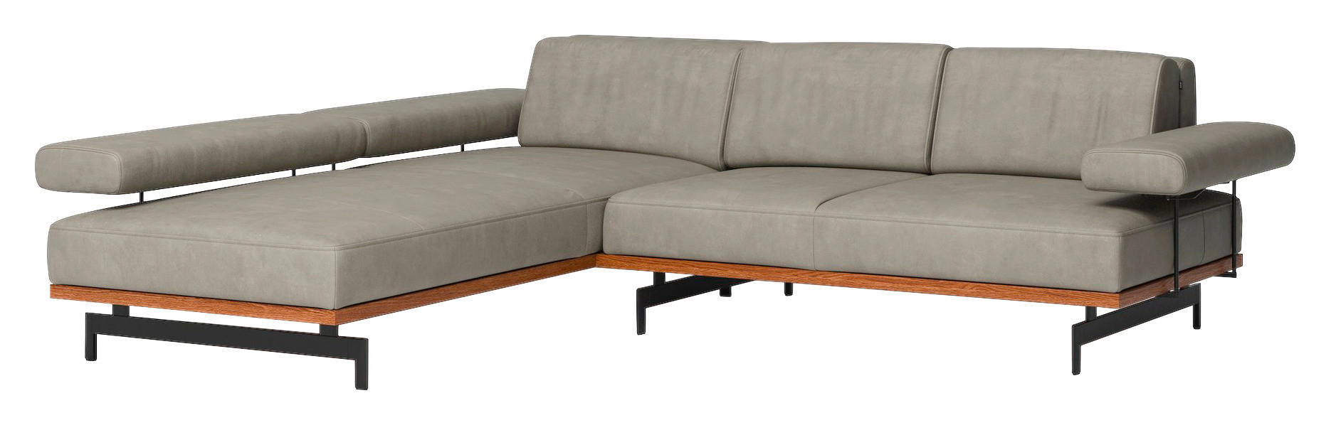 ECKSOFA in Echtleder Hellgrau  - Anthrazit/Hellgrau, Design, Leder/Holz (237/295cm) - Joop!
