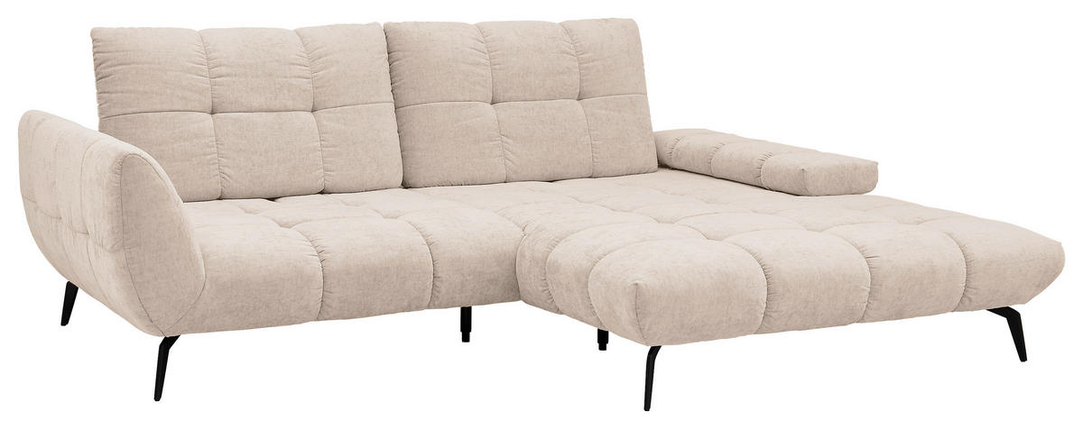 ECKSOFA Naturfarben Flachgewebe Rücken echt, Sitztiefenverstellung  - Schwarz/Naturfarben, KONVENTIONELL, Textil/Metall (273/211cm) - SetOne by Musterring