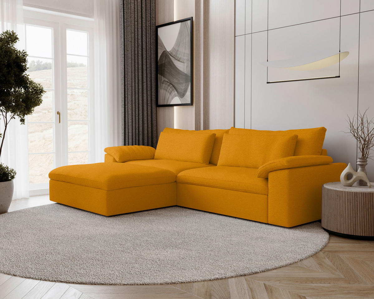 ECKSOFA Flachgewebe Currygelb  - Currygelb/Schwarz, Modern, Kunststoff/Textil (198/306cm) - Carryhome