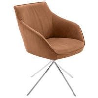 ARMLEHNSTUHL  in Nickel Echtleder naturbelassen  - Edelstahlfarben/Cognac, Design, Leder/Metall (60/84/67cm) - Koinor