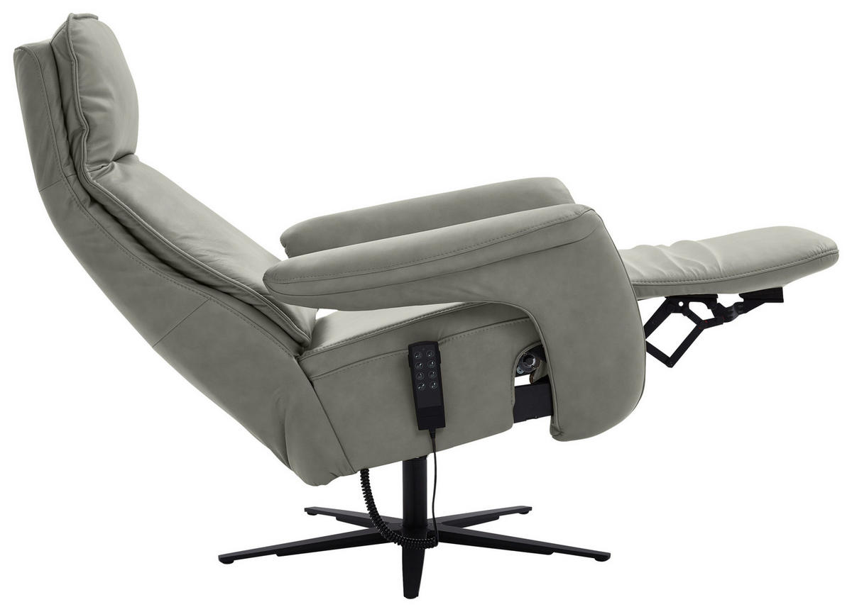 RELAXSESSEL in Leder Grau  - Schwarz/Grau, Design, Leder/Metall (83/123/87cm) - Valdera