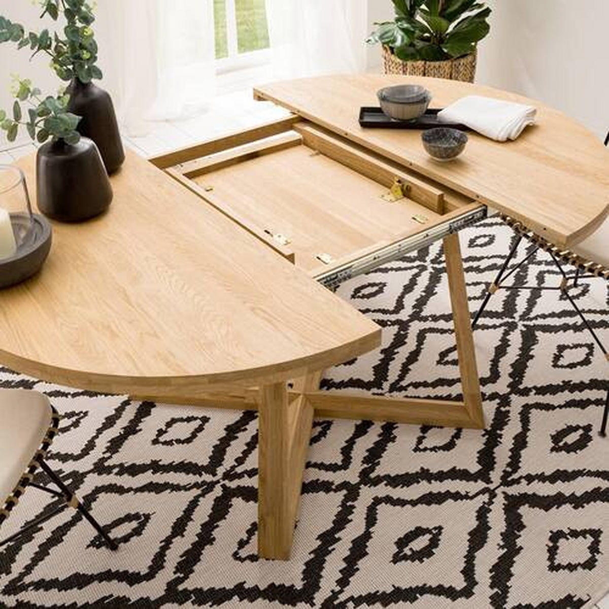 MATBORD skogsek rund  utdragbar, lämplig för offentlig miljö  - skogsek, Natur, trä (120-160/120/75cm) - home24