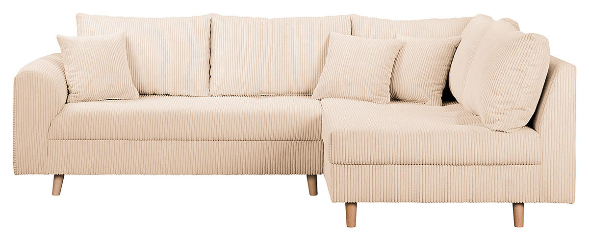 ECKSOFA inkl. Hocker Ariella in Cord Creme  231/161 cm  - Creme/Naturfarben, Design, Holz/Textil (231/161cm) - Livetastic