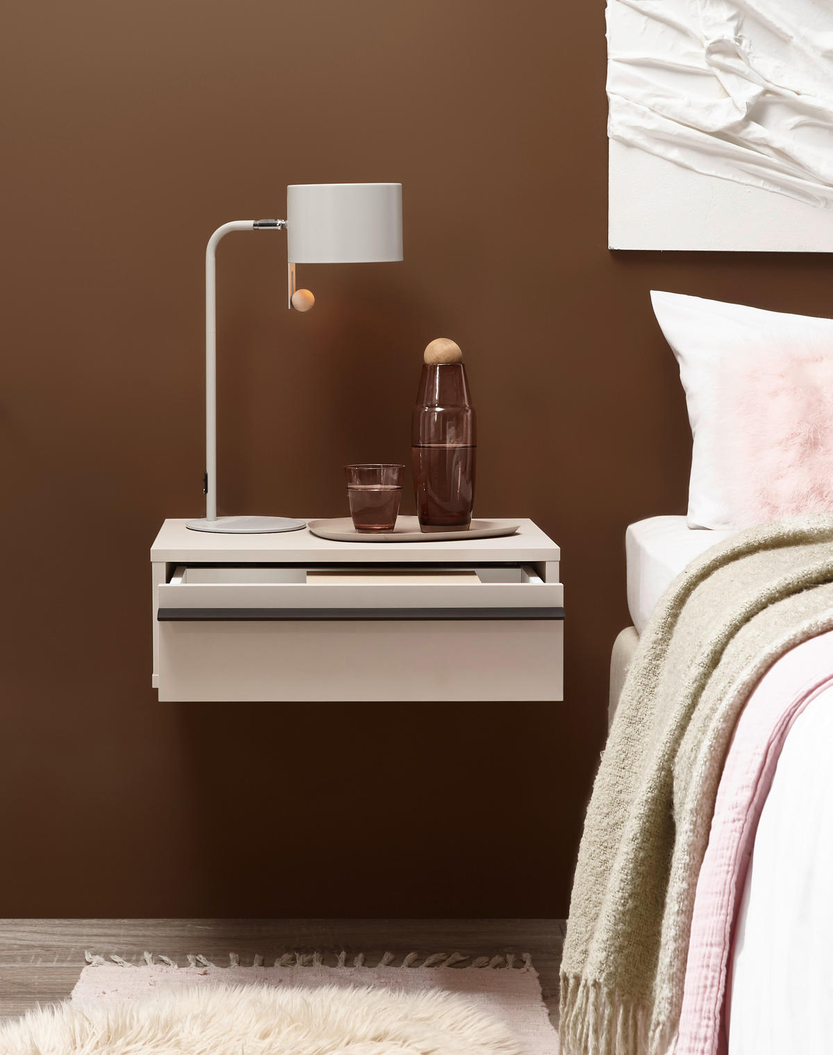 NACHTSCHRANK 50/17/34 cm  - Kaschmir/Schwarz, KONVENTIONELL, Holzwerkstoff/Metall (50/17/34cm) - Chameo