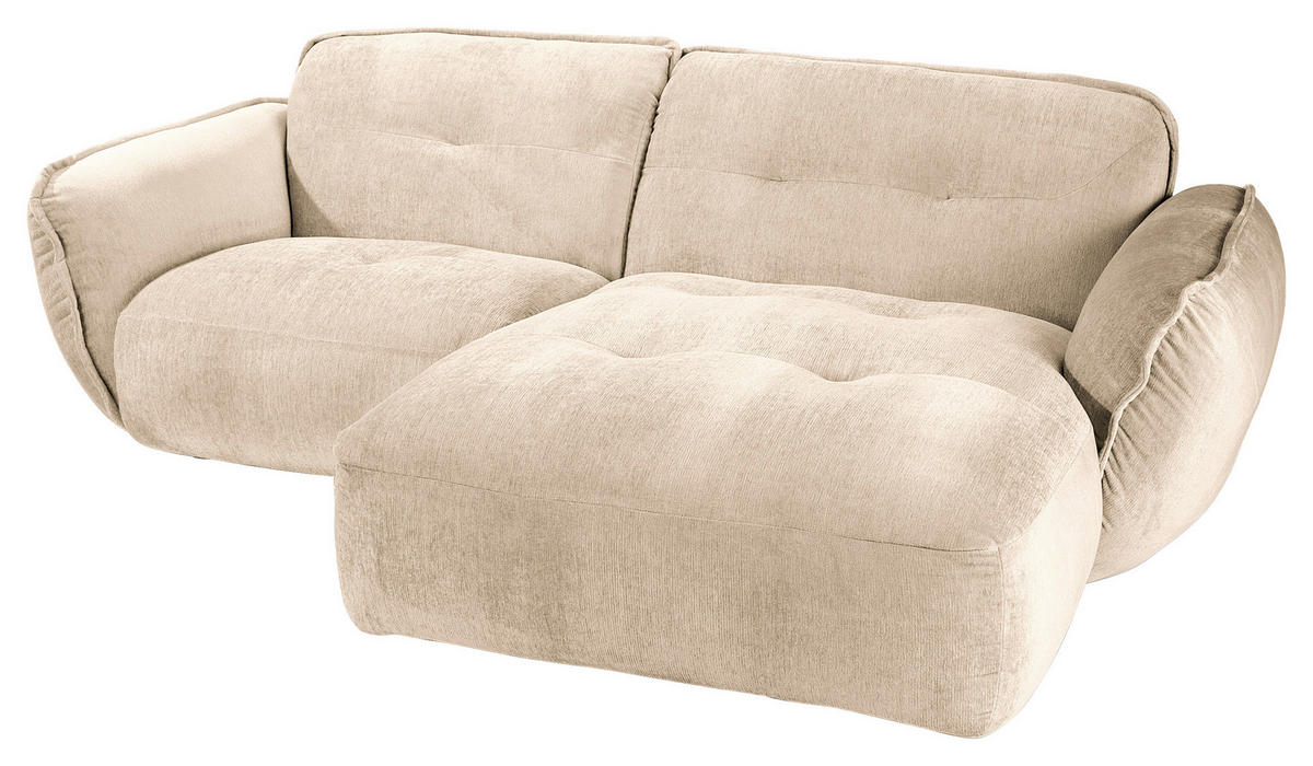ECKSOFA in Chenille Creme  - Creme/Schwarz, Modern, Kunststoff/Textil (269/184cm) - Trendmanufaktur