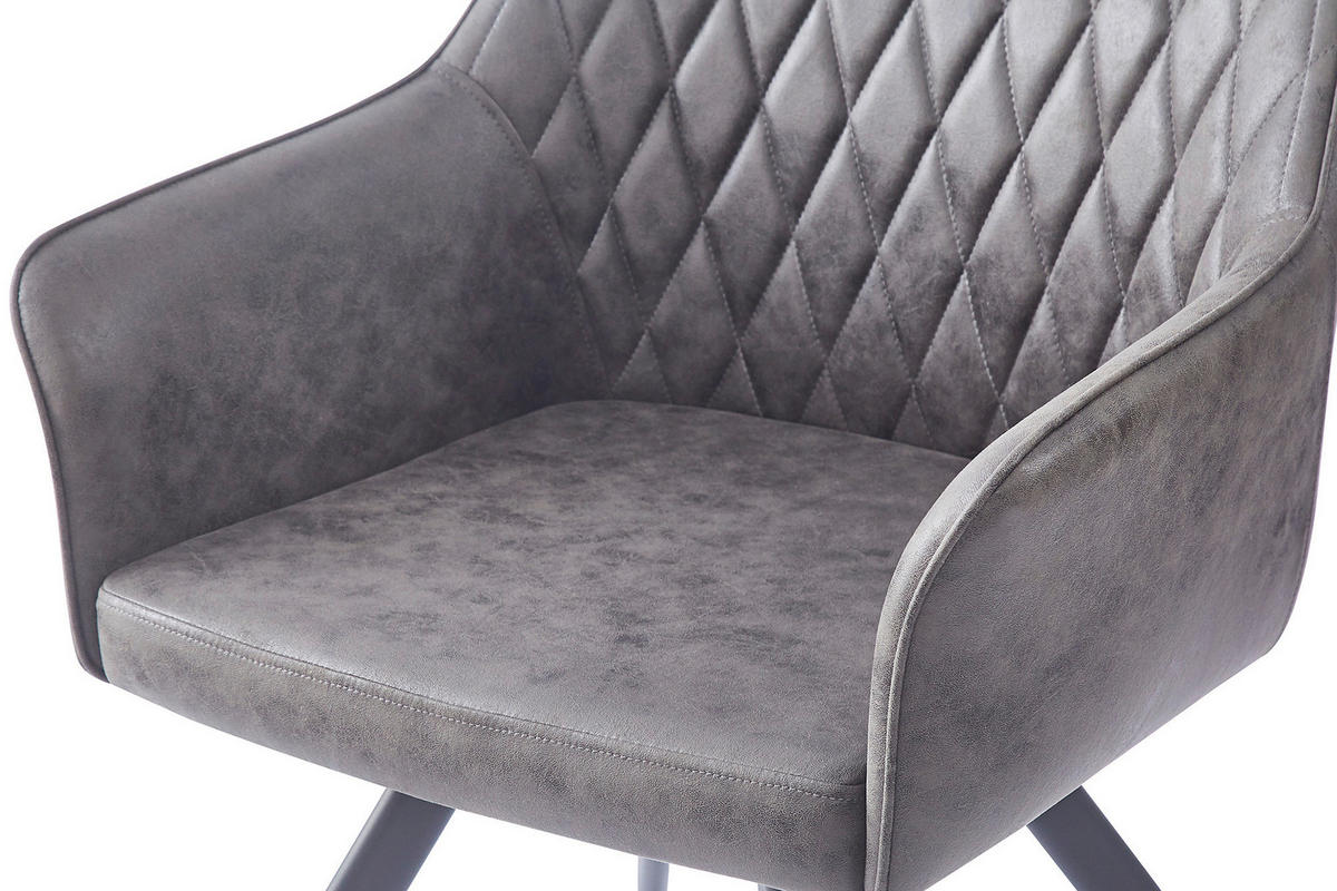 ŽIDLE S PODRUČKAMI, vzhled kůže, tmavě šedá - šedá/tmavě šedá, Moderní, kov/textil (60/86,5/63,5cm) - MID.YOU