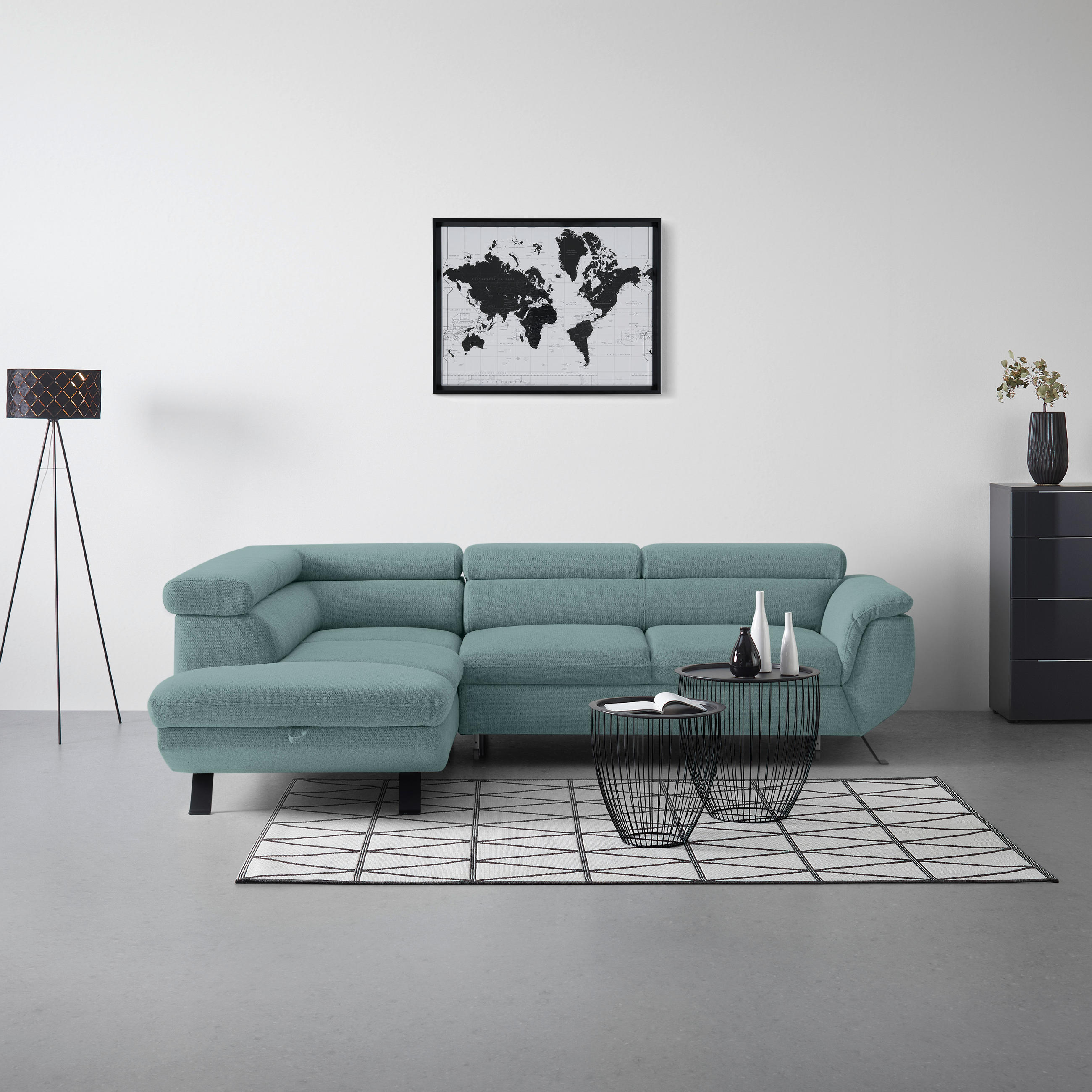 HÖRNSOFFA i vävt tyg petrol  - petrol/svart, Modern, metall/textil (198/257cm) - MID.YOU