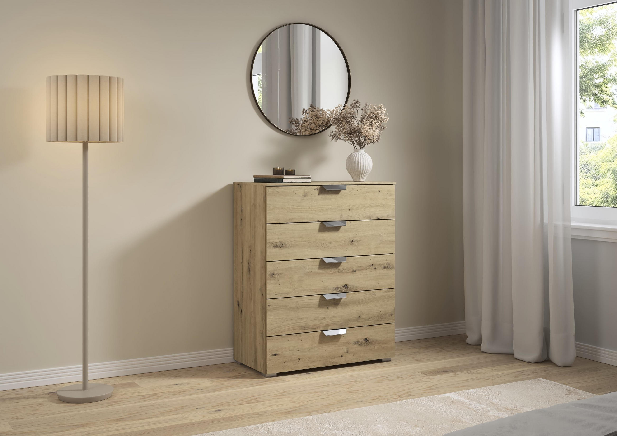 Thumbnail - Carryhome Kommode, Eiche Artisan, Metall, 5 Schublade(n) Schubladen, 80x100x43 cm, Blauer Engel, Goldenes M, Made in Ger...