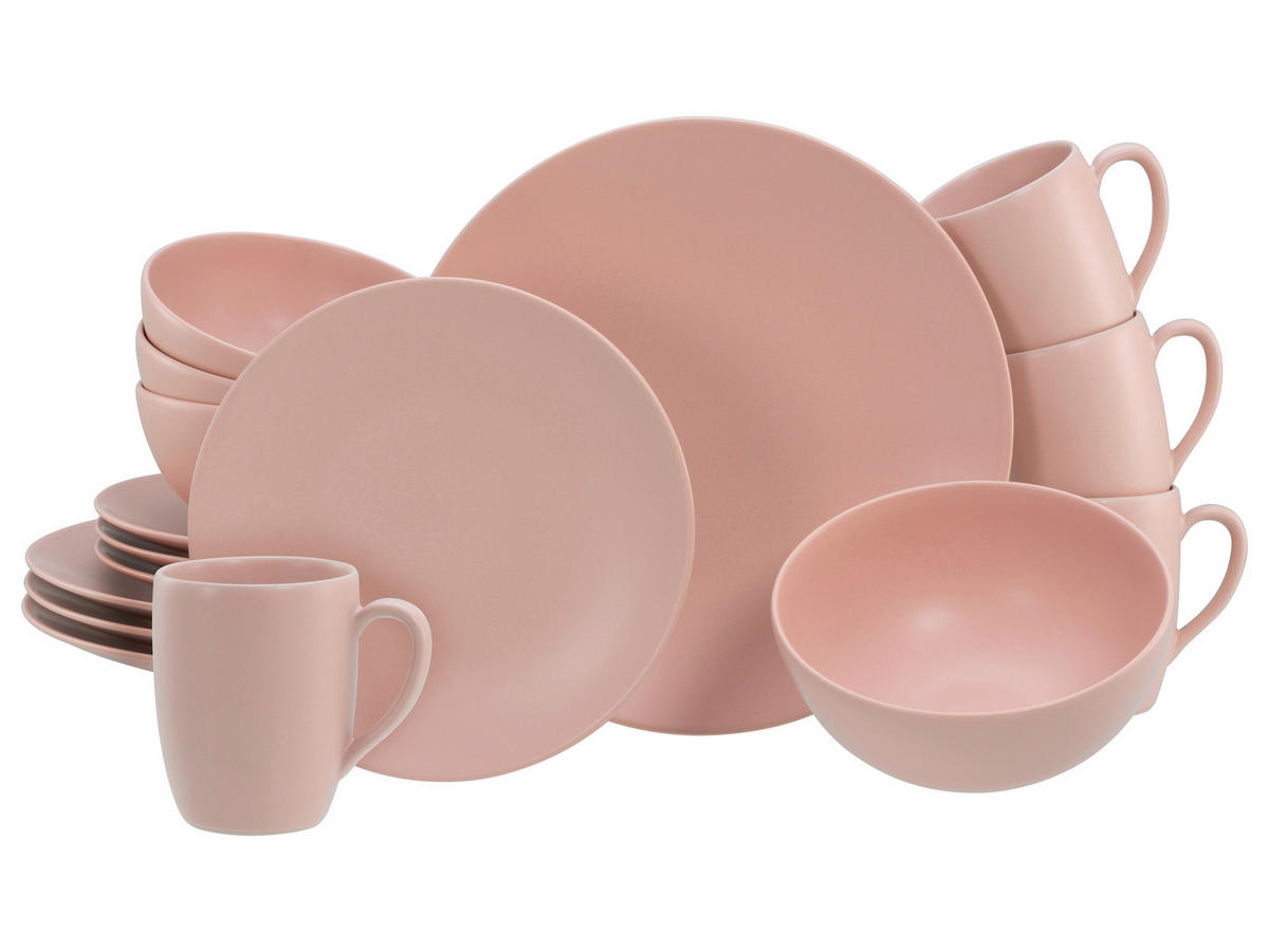 KOMPLETT SERVIS Soft Touch Peach 16 delar  - rosa, Basics, keramik - Creatable