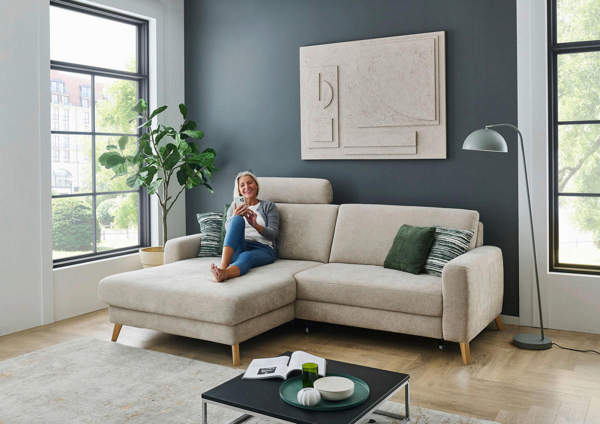 ECKSOFA  Chenille Beige  - Beige, Design, Holz/Textil (167/222cm) - Beldomo Comfort
