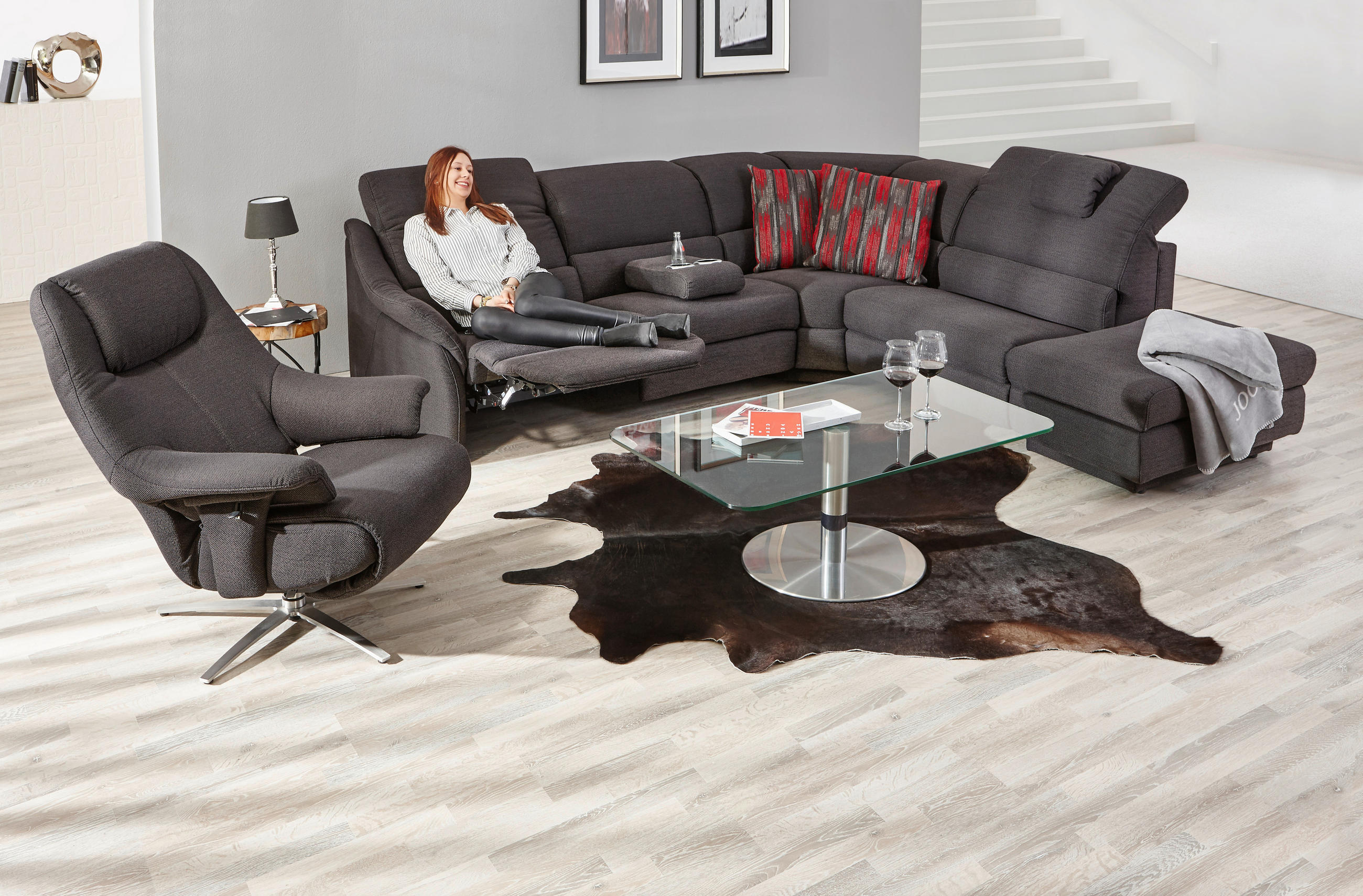 ECKSOFA Graphitfarben Webstoff  - Graphitfarben, KONVENTIONELL, Kunststoff/Textil (288/271cm) - Himolla Komfortklass