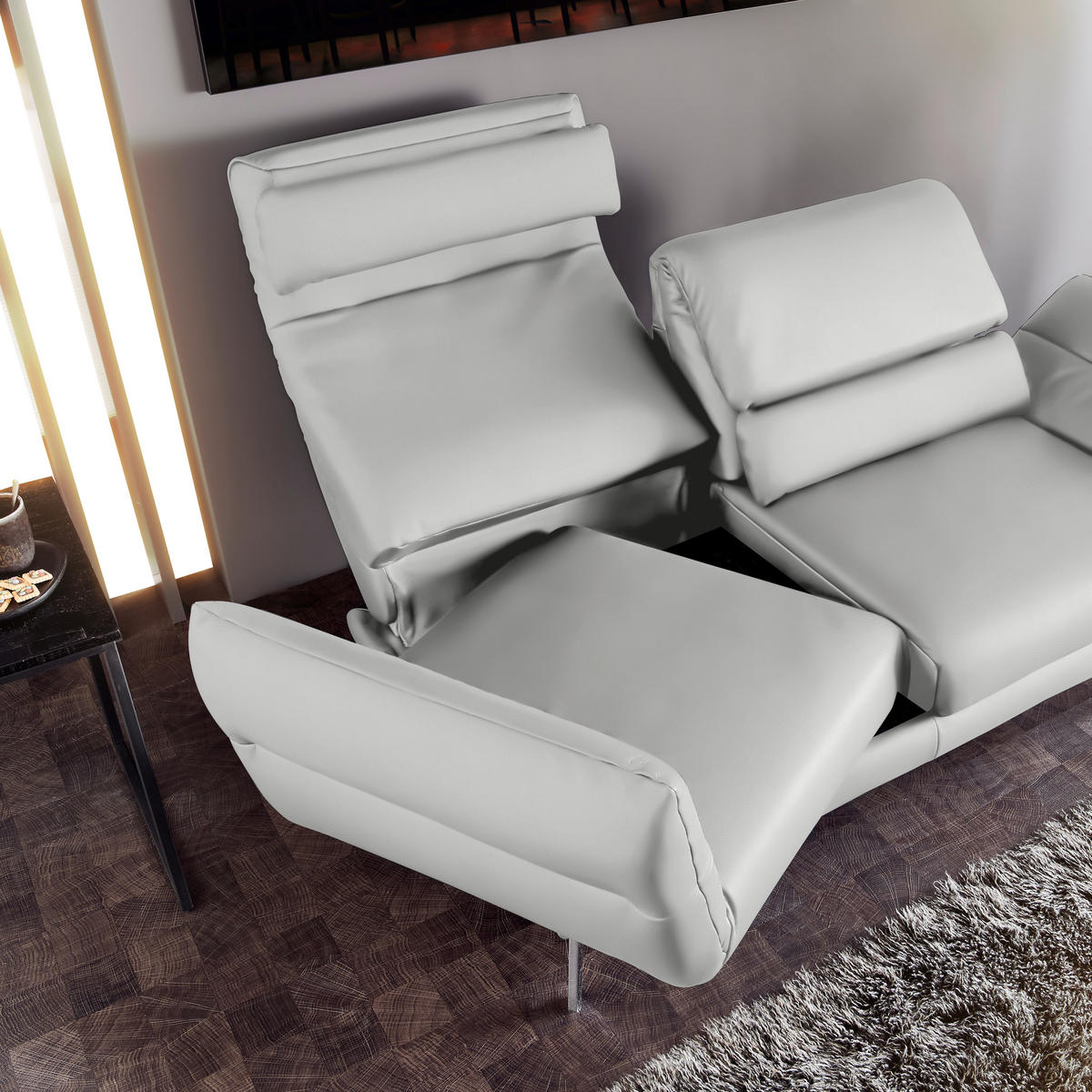2-SITZER-SOFA in Echtleder Hellgrau  - Chromfarben/Hellgrau, Design, Leder/Metall (178-226/82/96-177cm) - Dieter Knoll