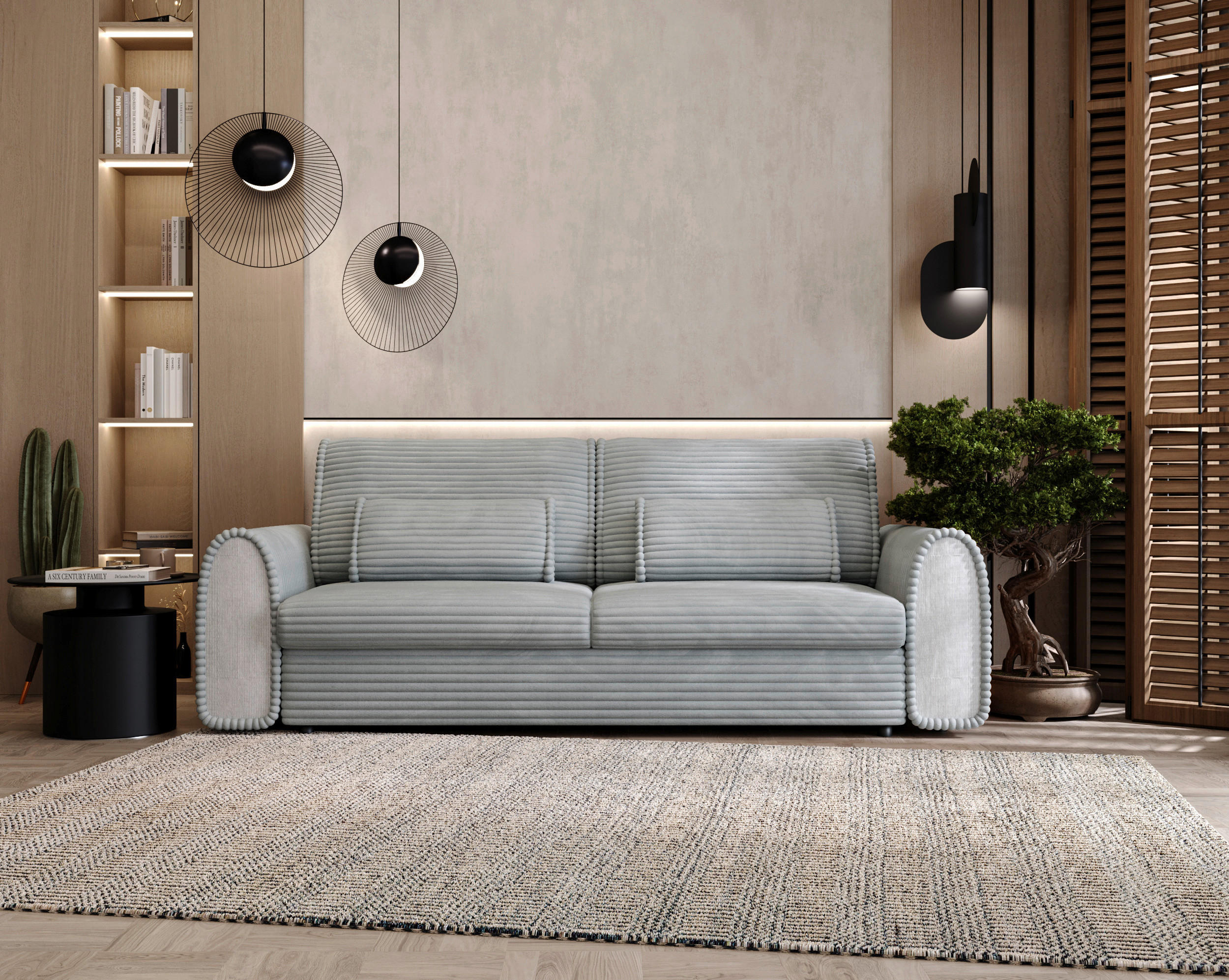 SCHLAFSOFA Cord, Feincord Hellgrau  - Hellgrau/Schwarz, KONVENTIONELL, Kunststoff/Textil (240/83/116cm) - Carryhome