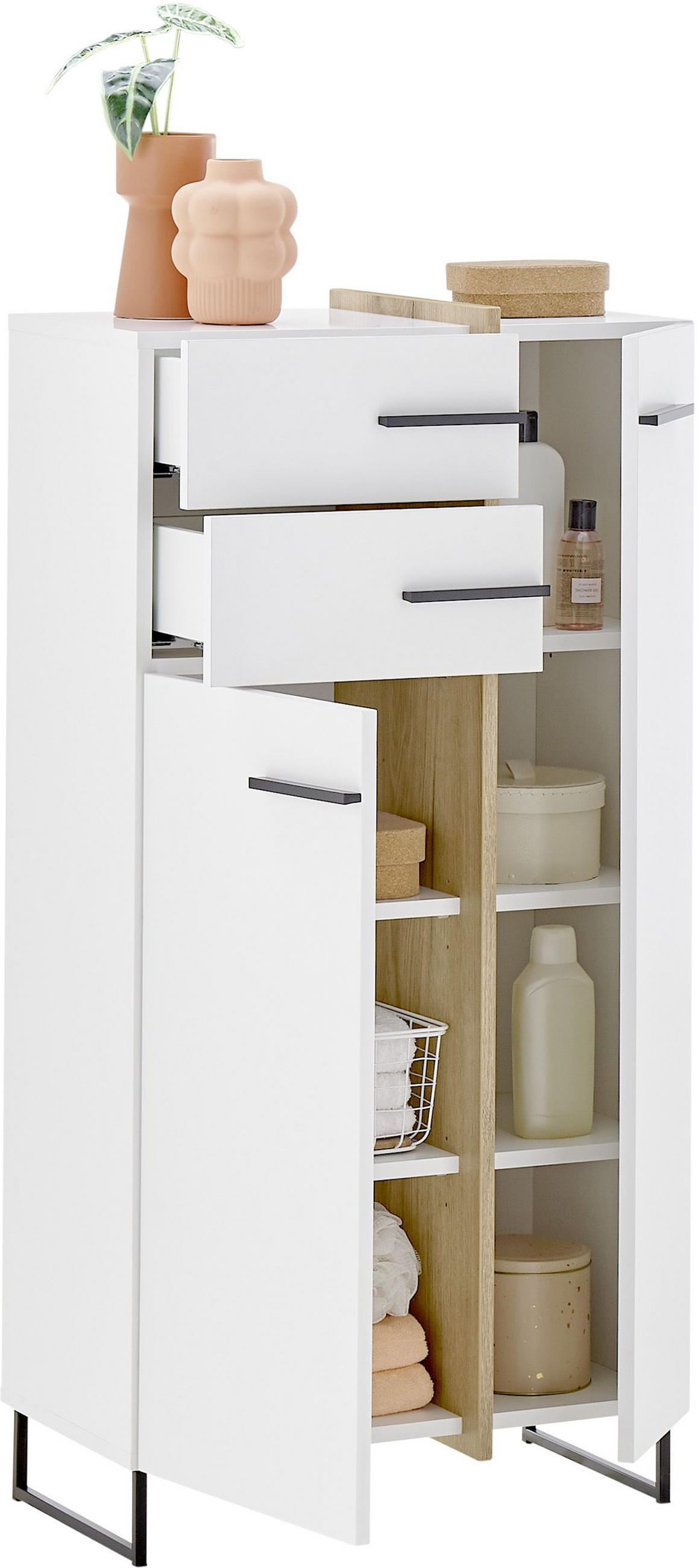 MIDISCHRANK 60/119/35 cm  - Eichefarben/Schwarz, LIFESTYLE, Holzwerkstoff/Kunststoff (60/119/35cm) - home24