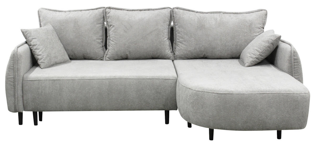 ECKSOFA MURANO Hellgrau Chenille Zierkissen, Rückenkissen, Bettkasten  - Hellgrau/Schwarz, Design, Holz/Textil (242/167cm) - MID.YOU